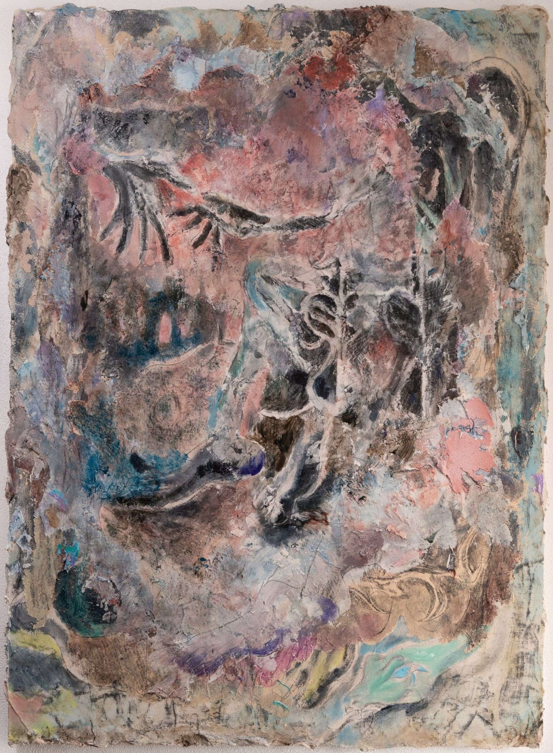 「Curated Japan 日本策展特區」展品之一：Emi Mizukami, same chapters, Acrylic paint, charcoal pencil, pastel, sand paste, desert sand,…