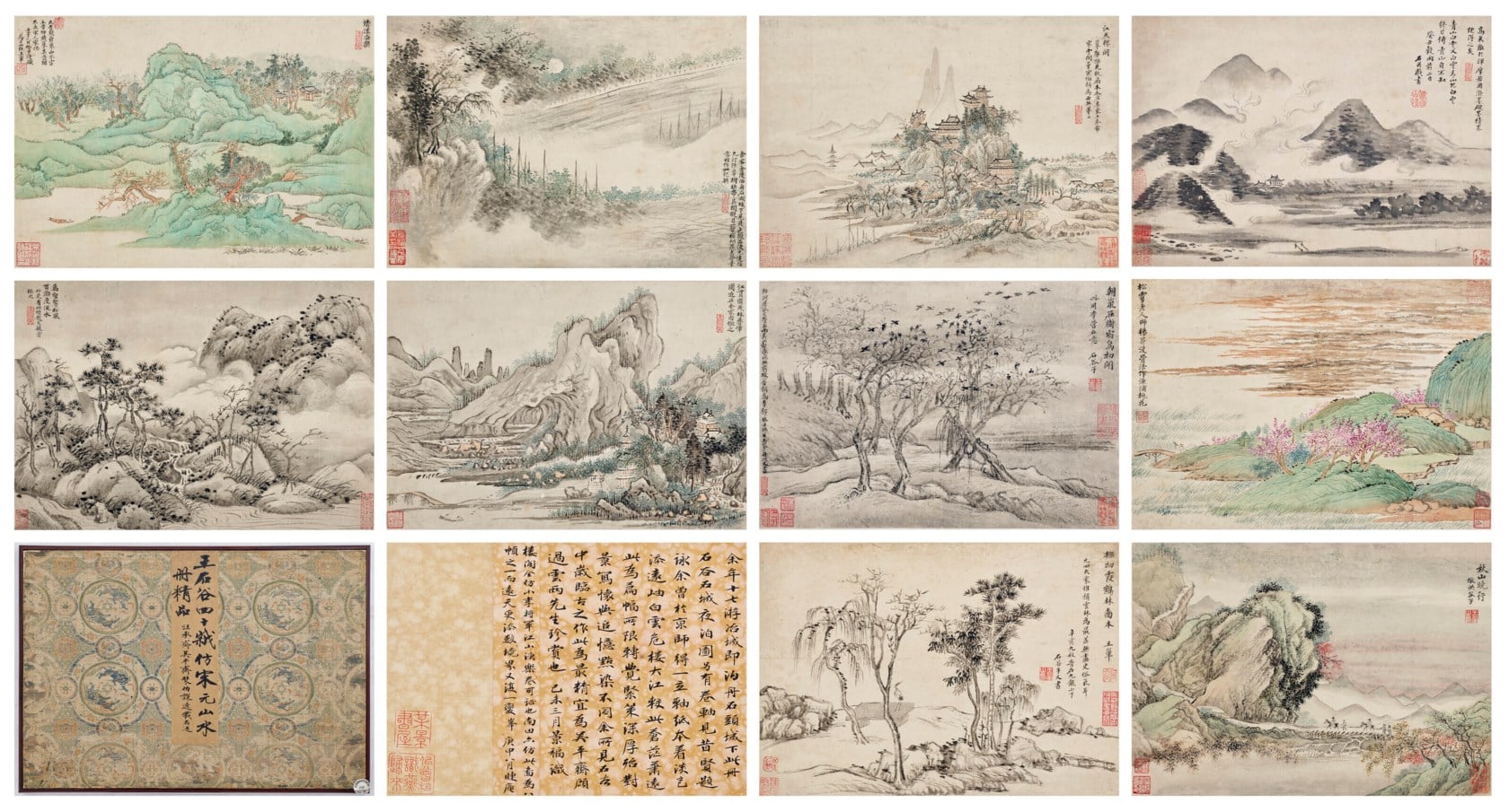 王翬1673年作《仿宋元各家山水》，設色紙本，冊頁十開，每開21.5 x 30公分，估價50萬至80萬港元，成交價409萬6000港元。圖／佳士得香港。