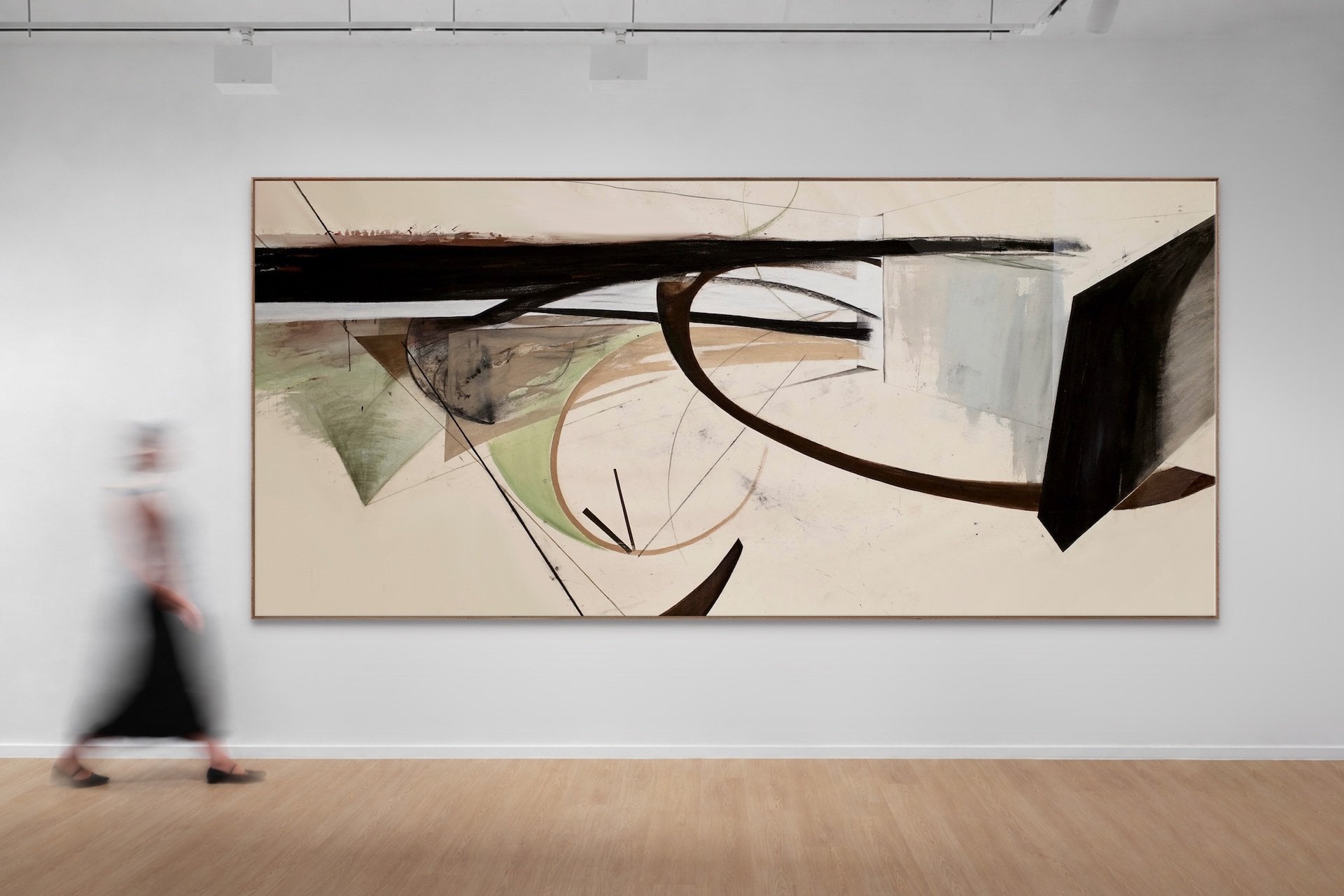 《山水》（Heterotopia），2025，墨、壓克力、畫布（Ink and acrylic on canvas），165 × 355 cm。（M+M Gallery 提供）