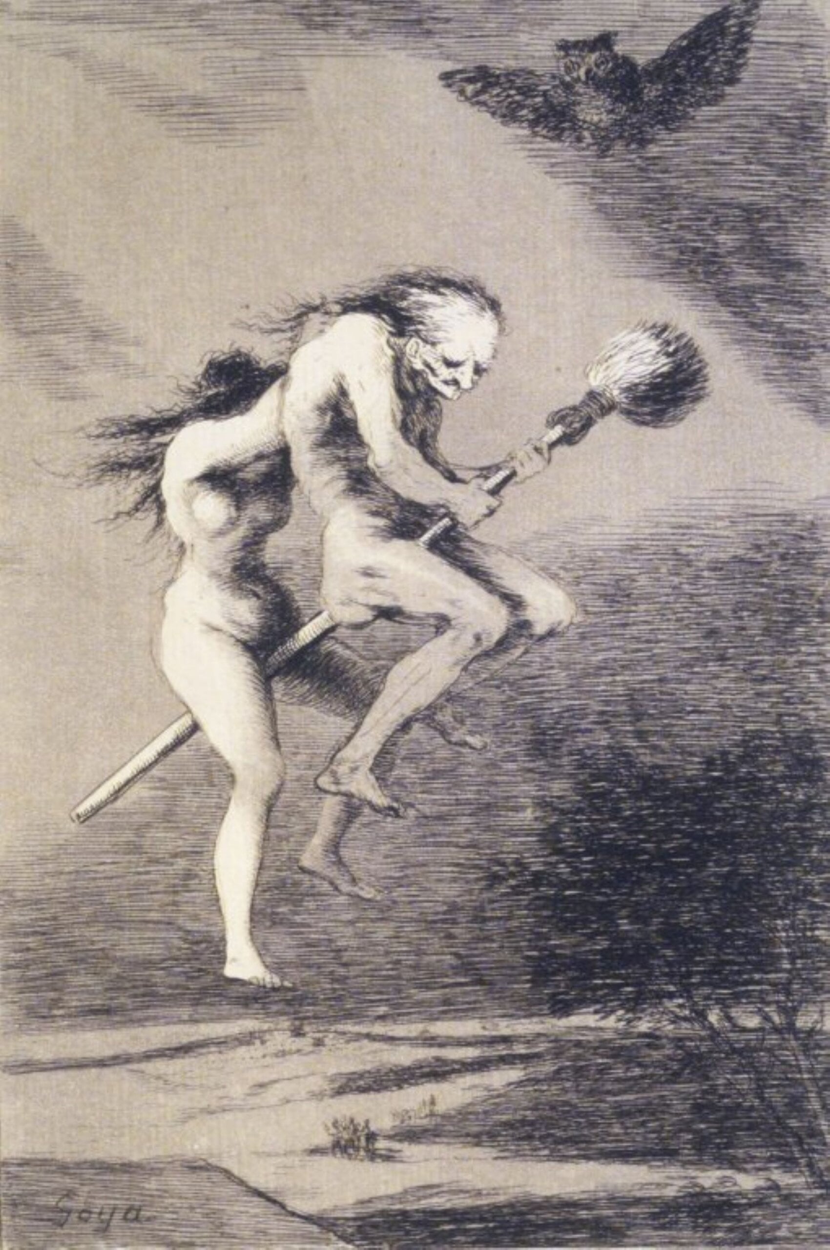 法蘭西斯科・哥亞（Francisco Goya），《漂亮的老師！》（¡Linda maestra!），約1797至1798年，1799年出版，《奇想集》（Los Caprichos）第68幅，蝕刻、飛塵腐蝕法及乾刻法。（圖片來源／Wikim…