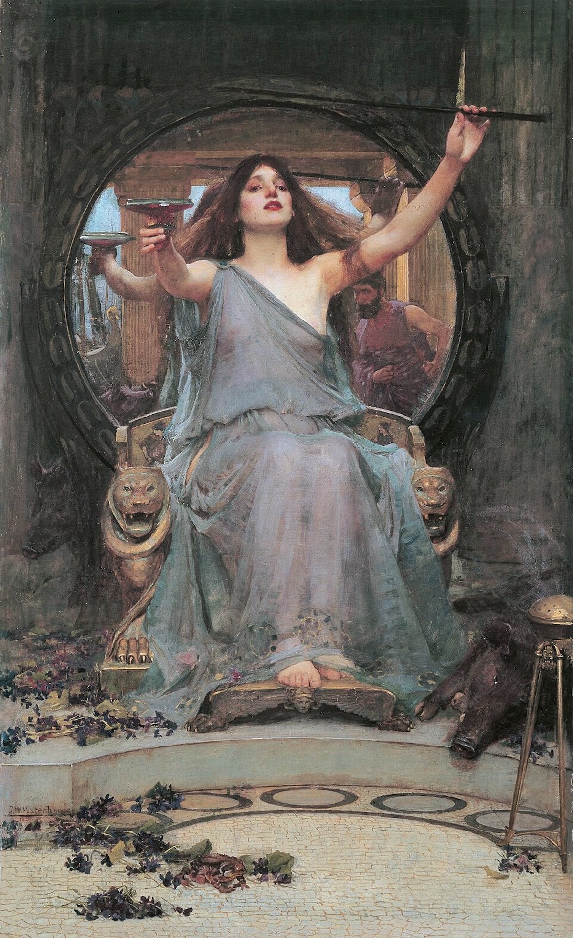 約翰・威廉・沃特豪斯（John William Waterhouse），《喀耳刻向奧德修斯遞上酒杯》（Circe Offering the Cup to Ulysses），1891，油彩、畫布，約148 × 92 cm，Gallery Ol…