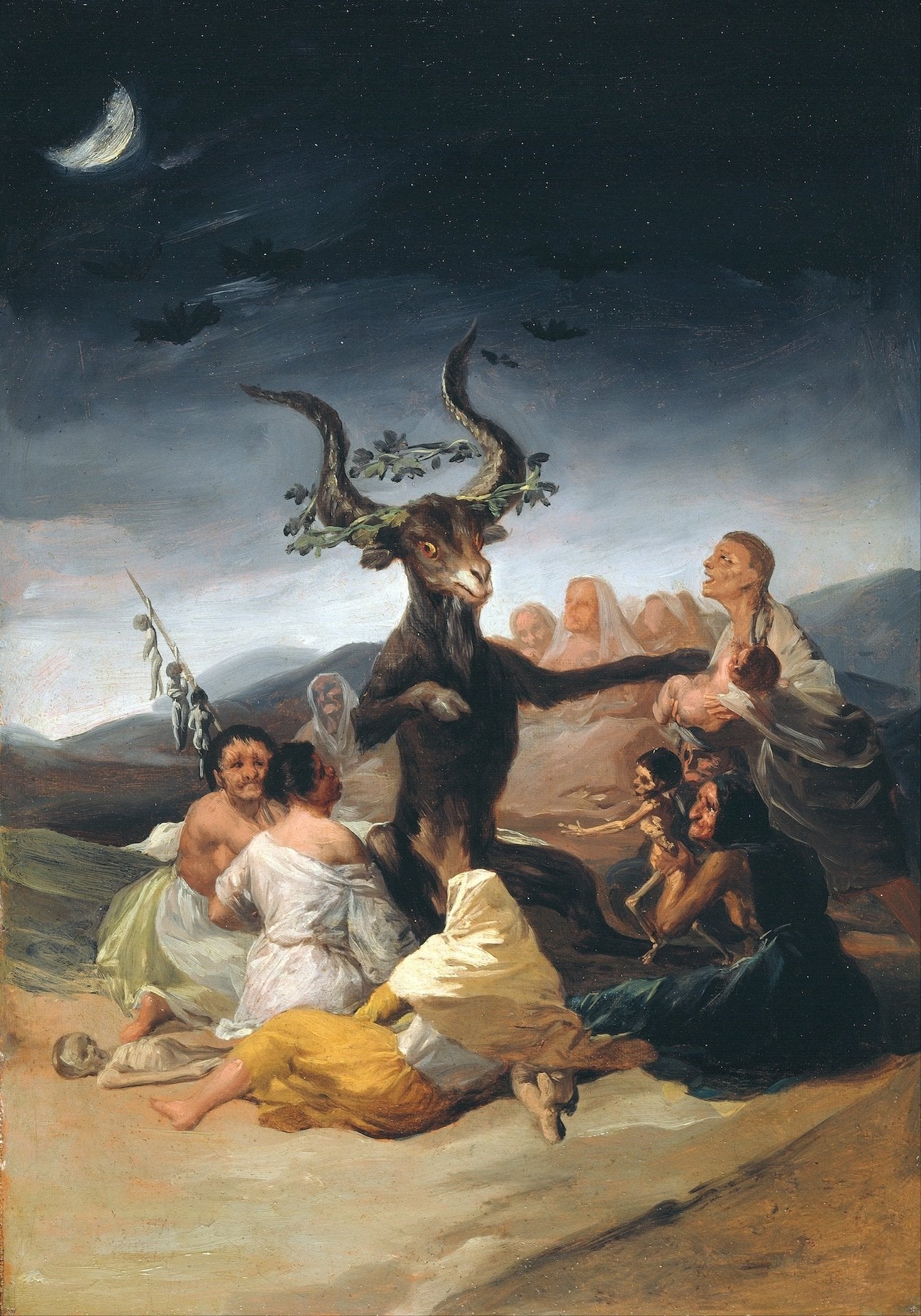 法蘭西斯科・哥亞（Francisco Goya），《女巫安息日》（Witches’ Sabbath），1797至1798年，油彩、畫布，43 × 30公分，馬德里拉薩羅・加爾迪亞諾博物館藏。（圖片來源／Wikimedia Commons）