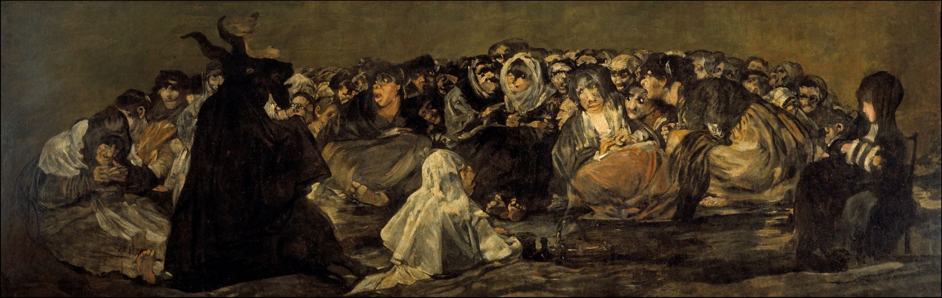 法蘭西斯科・哥亞（Francisco Goya），《女巫安息日》，又稱《大公山羊》（Witches’ Sabbath, or the Great He-Goat），約1820至1823年，油彩、壁畫轉移至畫布，140.5 × 435.7公分…