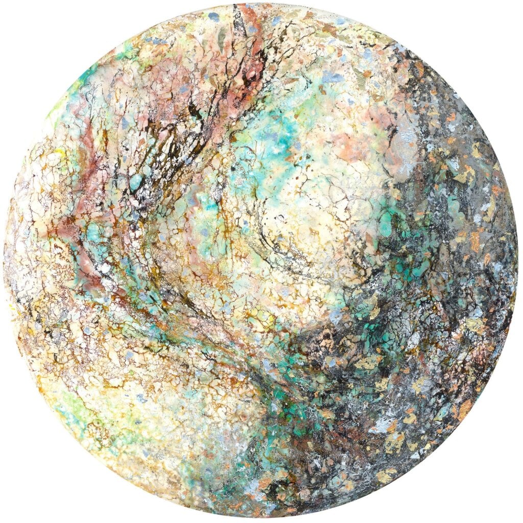乙皮畫廊_YenJu CHEN陳燕如_Renewal嶄新_Encaustic painting、Hinoki熱蠟彩檜木_Ø直徑110cm_2022