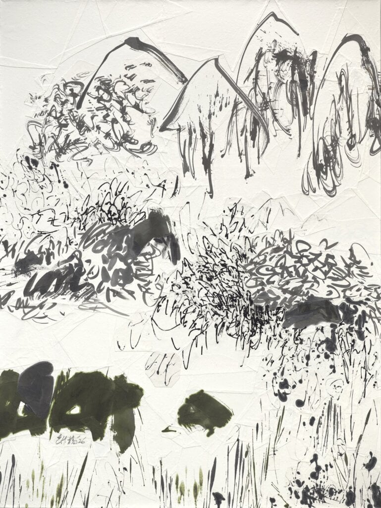 楊世芝 Shih chih YANG 段片式的統合 Segment Style Integration 2026 墨、礦物顏料、棉紙拼貼於麻布 Ink,natural mineral color,rice paper collaged on…