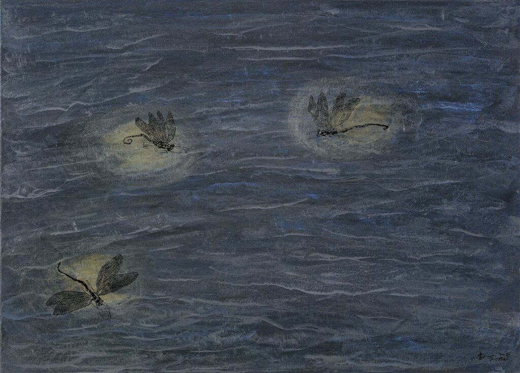 蔡獻友 三蜓戲波圖 65x91cm 油畫.壓克力顏料